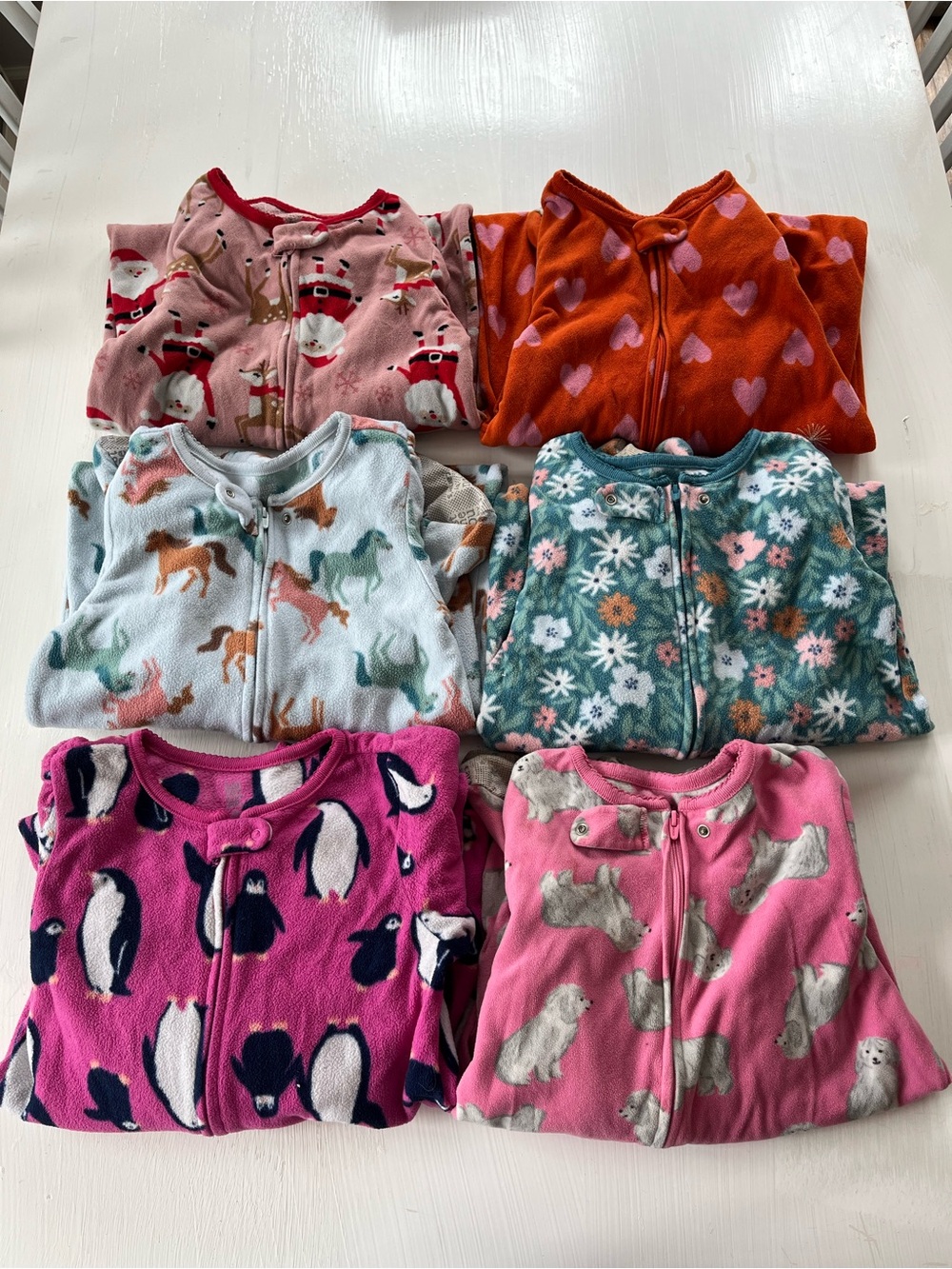 Carter's Girls' Mixed Print Fleece Footed Pajamas - Lot of Six